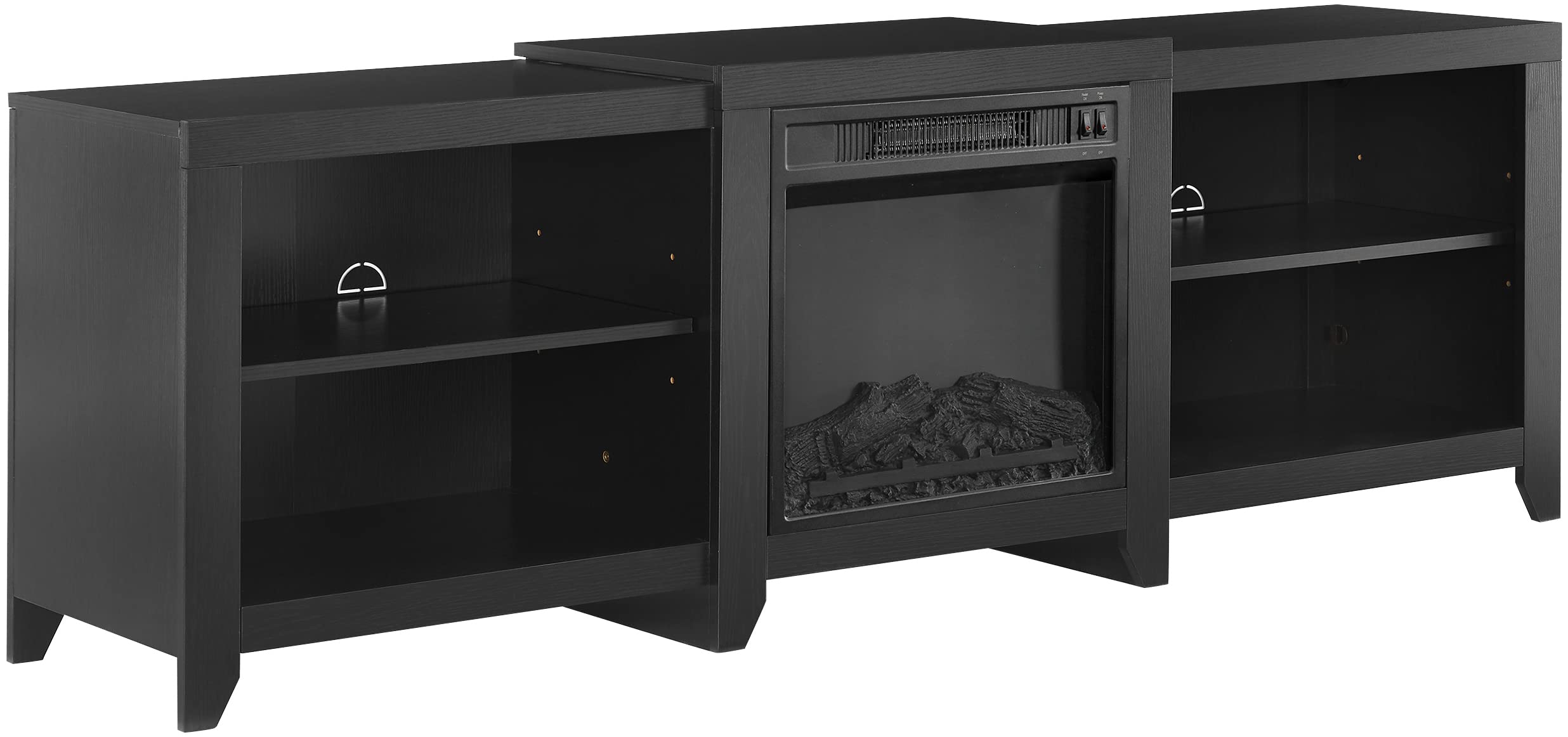Crosley Furniture Ronin Low Profile Fireplace TV Stand for 75+ inch TVs, Entertainment Center with Shelves, Black