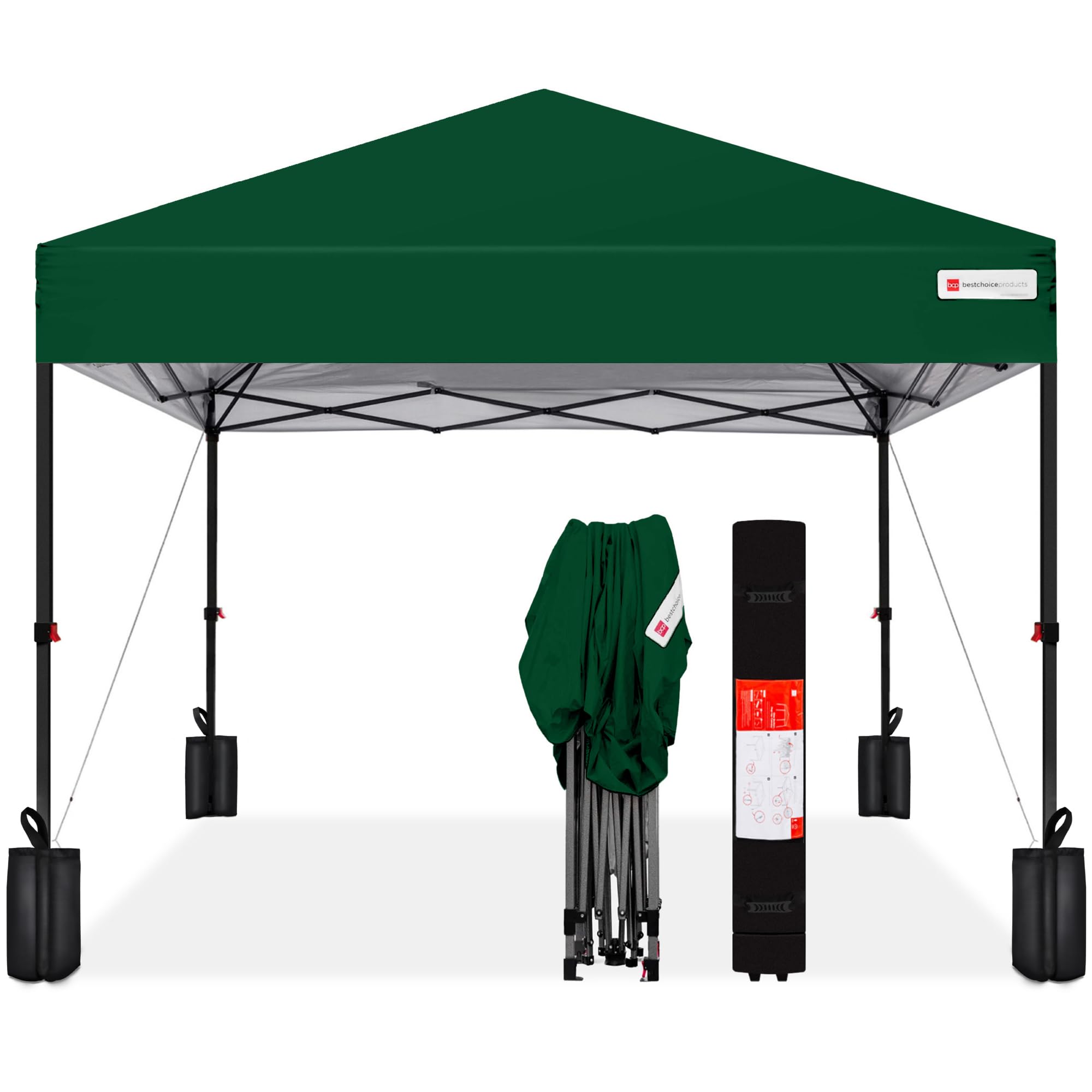 Best Choice Products 8x8ft Pop Up Canopy Tent, Outdoor Shade, 1 Person 1 Minute Set Up, Carry Case, 4 Weight Bags - Forest Green
