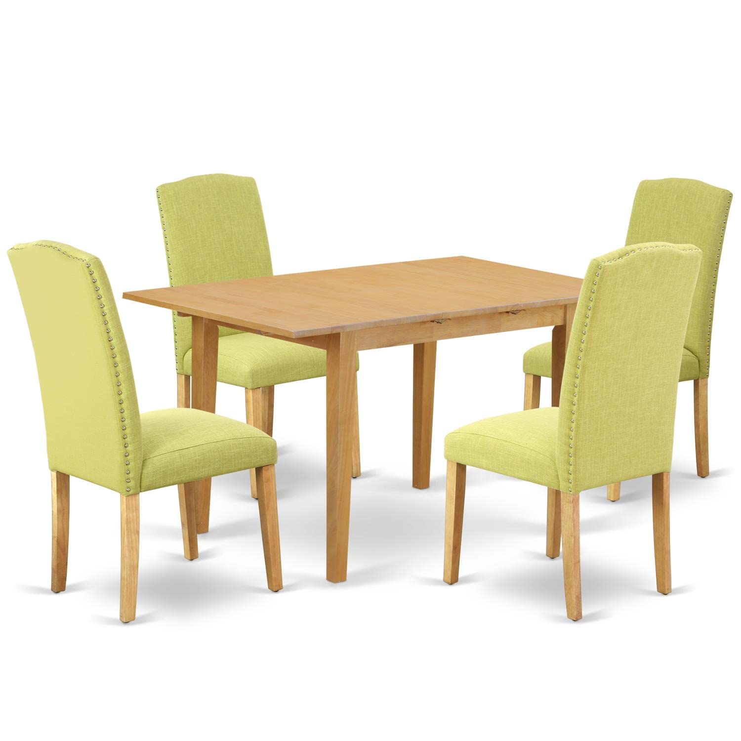 East West Furniture Noen5-Oak-07 5 Piece Dinette Set Includes A Rectangle Dining Room Table With Butterfly Leaf And 4 Limelight Linen Fabric Upholstered Chairs, 32X54 Inch, Oak