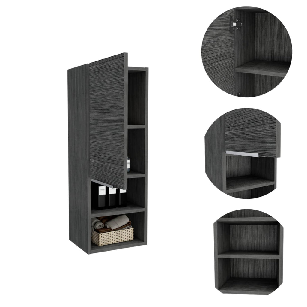 Medicine 32H Single Door Cabinet, 2 External Shelves, 2 Interior Shelves, Smokey Oak