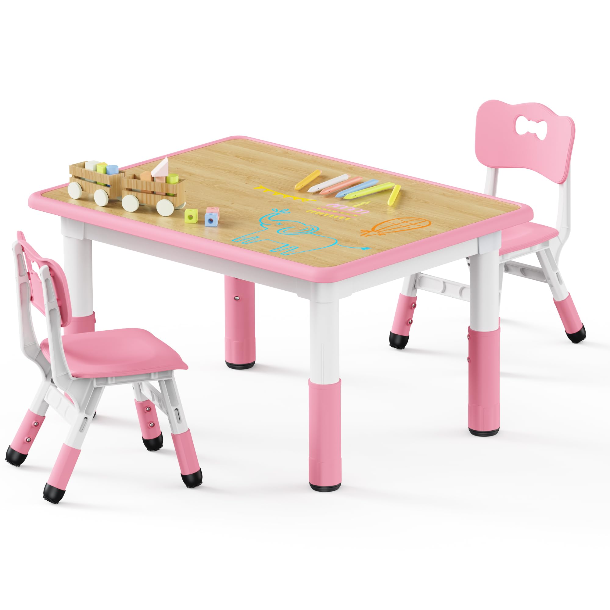 Brelley Kids Table and 2 Chairs Set, Height Adjustable Toddler Desk 31.5 L x 23.6 W and Chair Set, Graffiti Desktop, Classroom/D