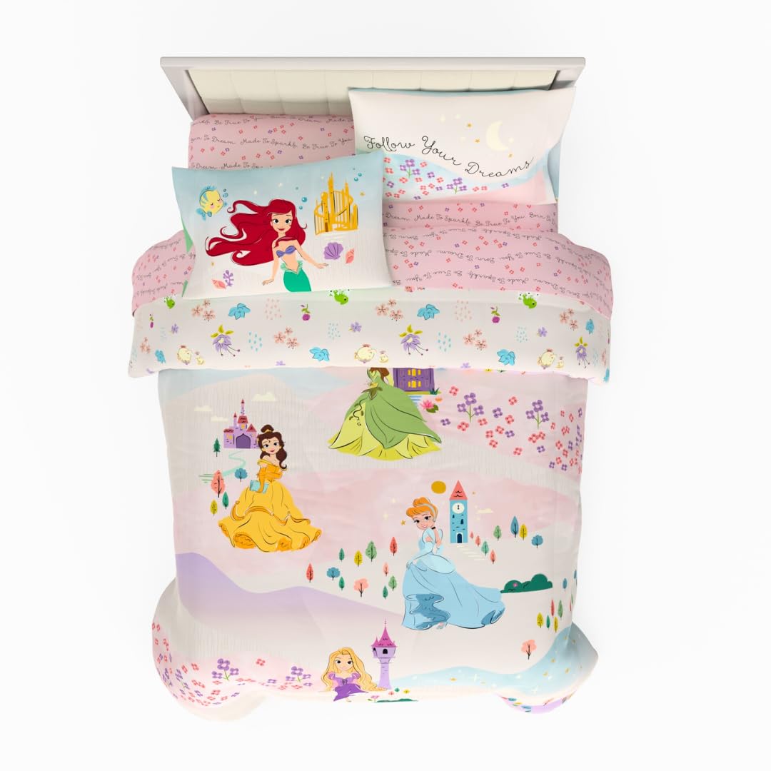 Franco Disney Princess Kids Bedding Super Soft & Cozy Comforter And Sheet Set, Queen, (100% Official Licensed Product)