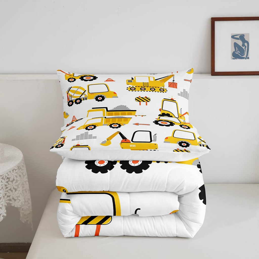 Feelyou Cartoon Car Comforter Set Kids Construction Comforter For Boys Equipment Trucks Bedding Set Breathable Cartoon Yellow Ca