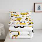 Feelyou Cartoon Car Comforter Set Kids Construction Comforter For Boys Equipment Trucks Bedding Set Breathable Cartoon Yellow Ca