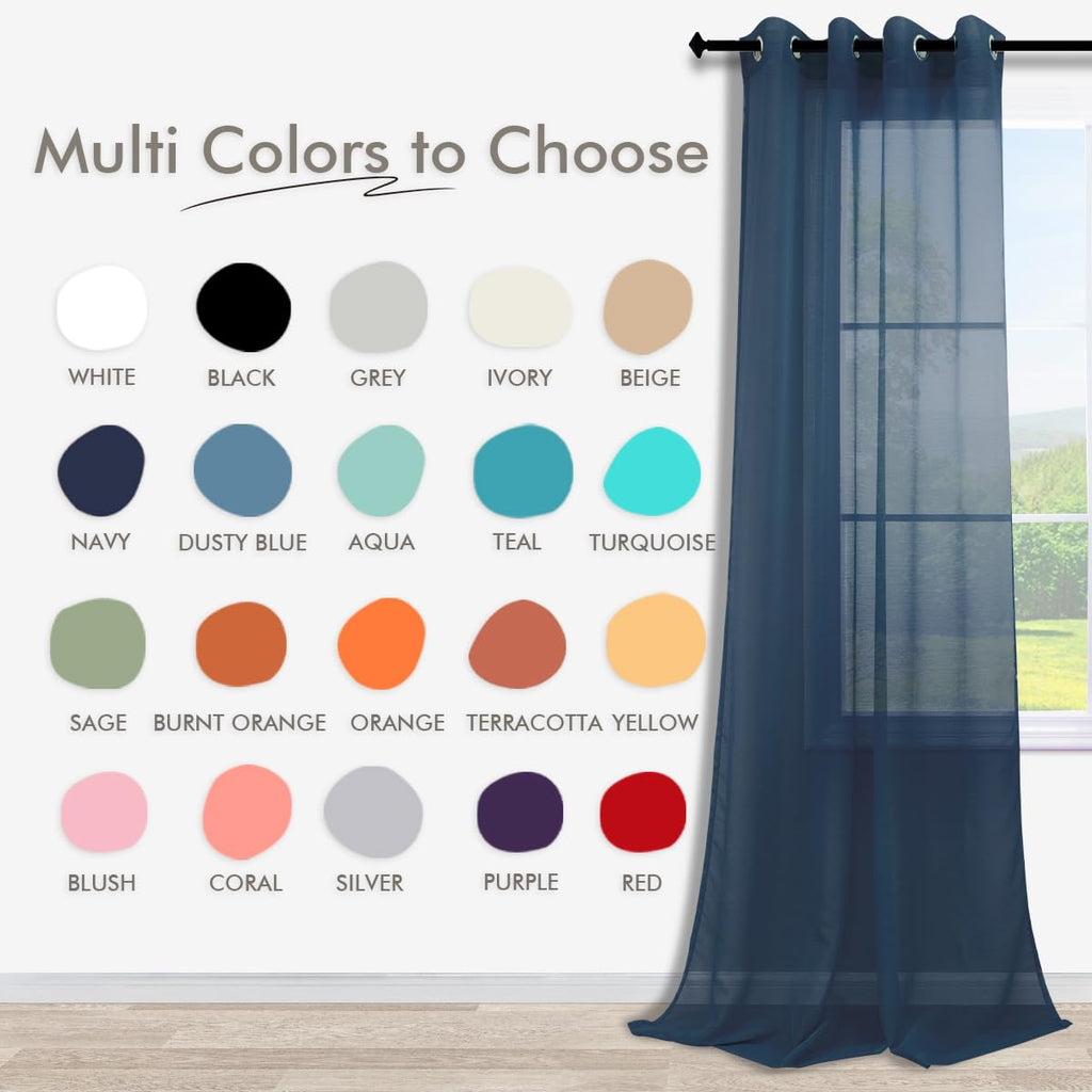 Koufall Sheer Curtains 90 Inches Long,Grommet 90 Inch Curtains Length 2 Panels Set,Navy Blue