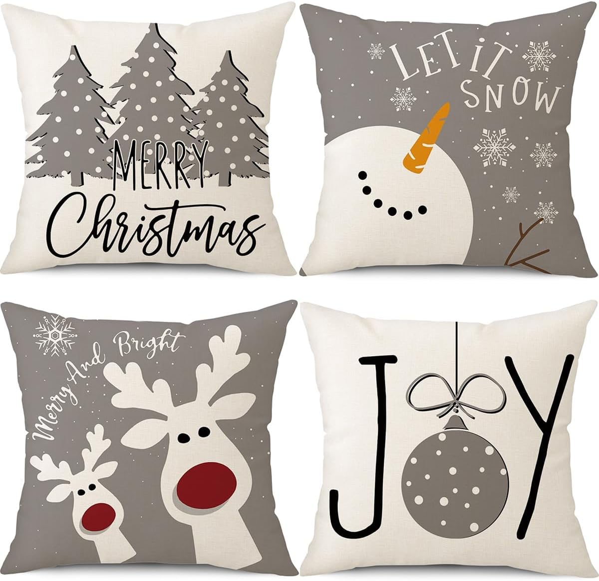 Psdwets Christmas Pillow Covers 20X20 Set Of 4 Christmas Decorations Snowman Deer Christmas Tree Winter Holiday Decor Throw Cush