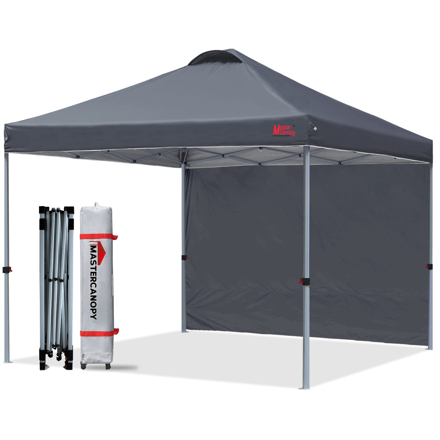 Mastercanopy Durable Ez Pop-Up Canopy Tent With 1 Sidewall (10X10,Dark Gray)