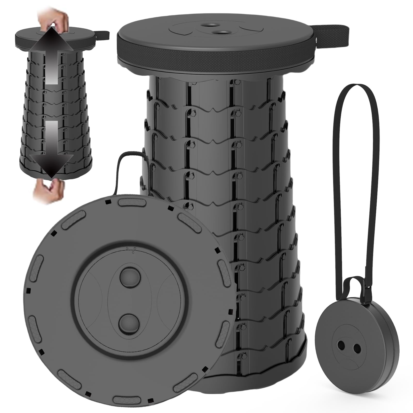 PLOGGING 2025 Upgraded Portable Folding Stool, Collapsible Stools, 440lbs Max Weight, Lightweight But Sturdy, Telescoping Foldab