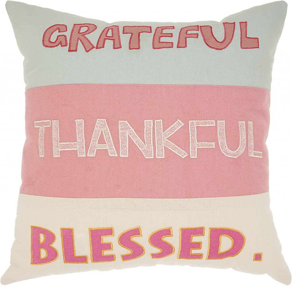 HomeRoots Grey Cotton Grateful Thankful Blessed Throw Pillow