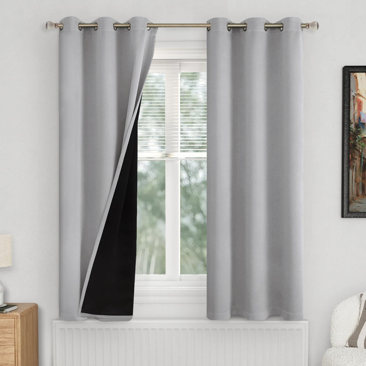 Quemas Light Grey Blackout Curtains For Bedroom 63 Inch Length 2 Panels, 100% Light Blocking Thermal Insulated Soundproof Gromme