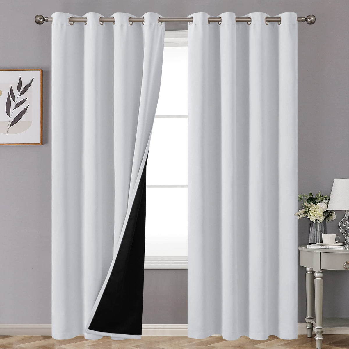 Youngstex 100% Blackout Curtains 84 Inch Length For Living Room, Double Layer Grommet Full Light Blocking Insulated Drapes For L