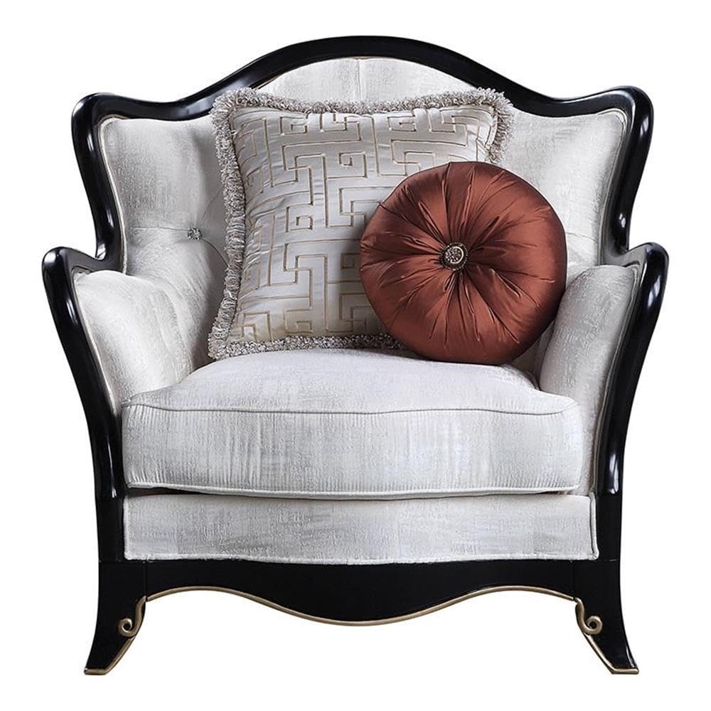 Acme Nurmive Chair with 2 Pillows in Beige Fabric