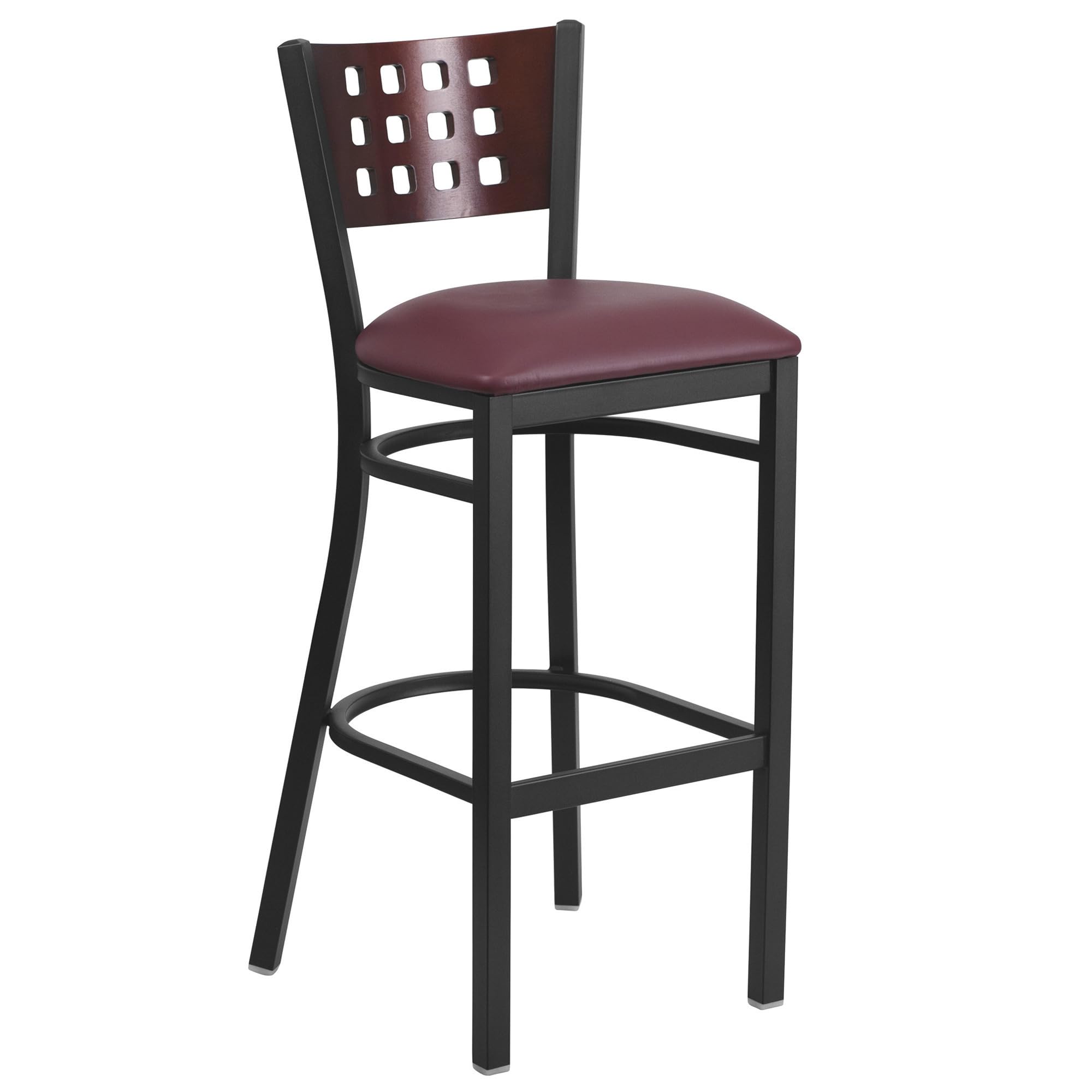 Flash Furniture Hercules Series Black Cutout Back Metal Restaurant Barstool - Mahogany Wood Back, Burgundy Vinyl Seat
