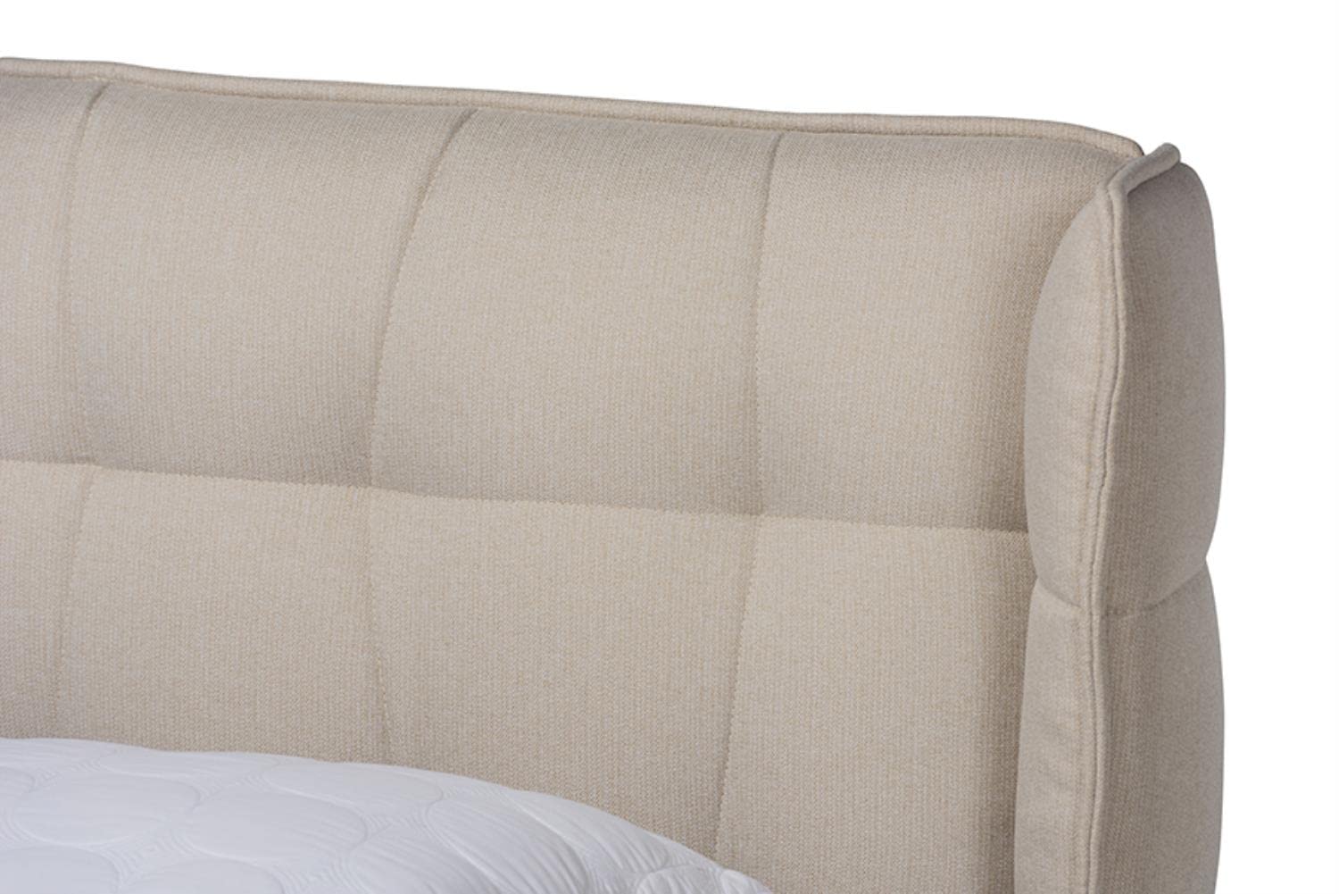 Baxton Studio Gretchen Modern and Contemporary Light Beige Fabric Upholstered and Walnut Brown Finished Wood Queen Size Platform Wingback Bed