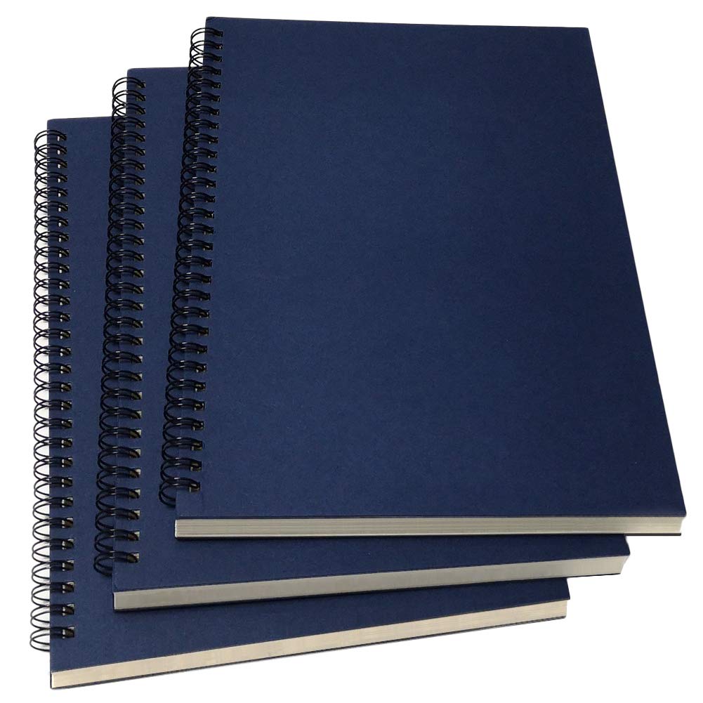 Yuree B5 Spiral Notebook Lined, Spiral Ruled Journal With Hard Kraft Cover, 70 Sheets (140 Pages), 10.3' X 7.2', 3-Pack, Blue