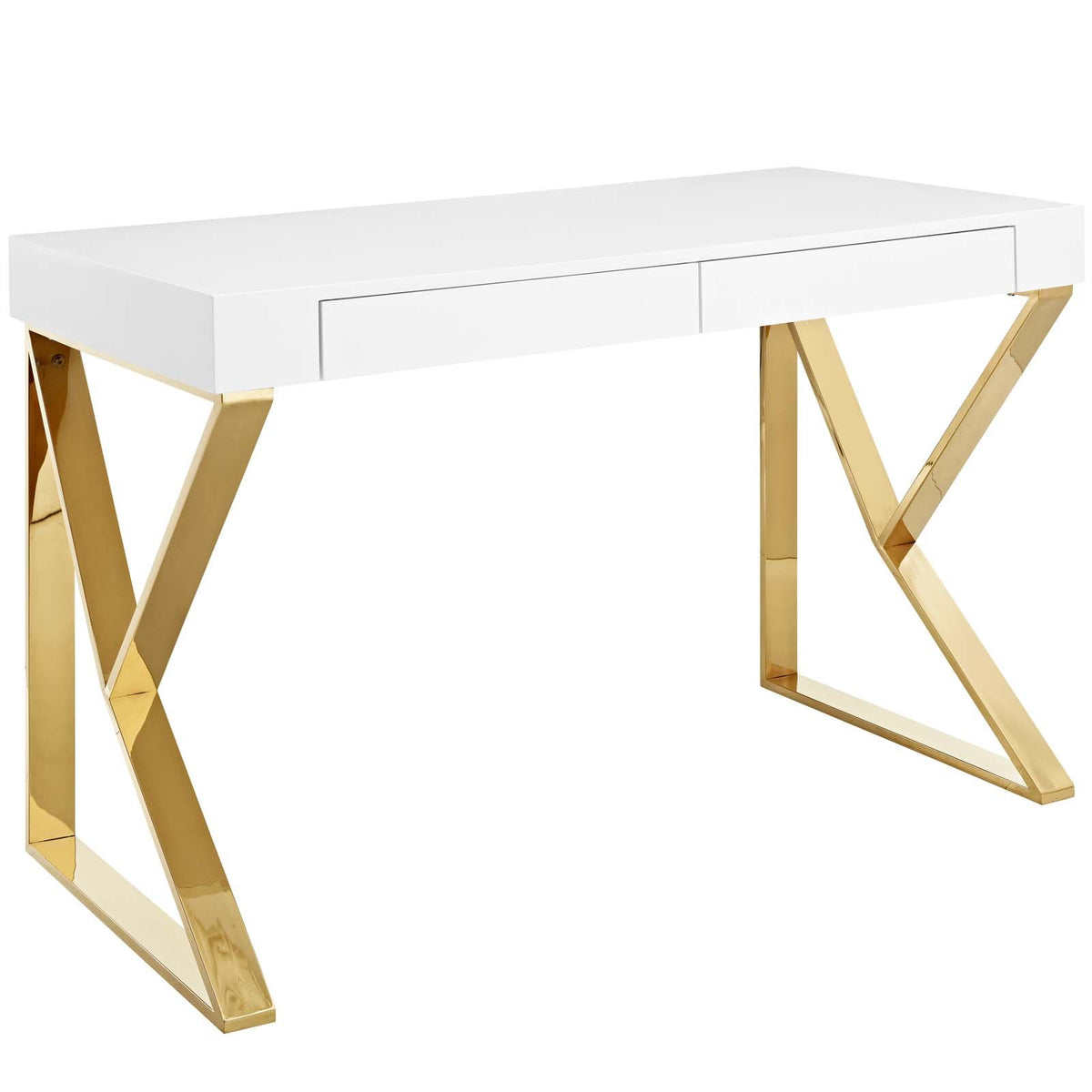 Modway Adjacent Contemporary Modern Office Desk With Metallic Legs In White Gold