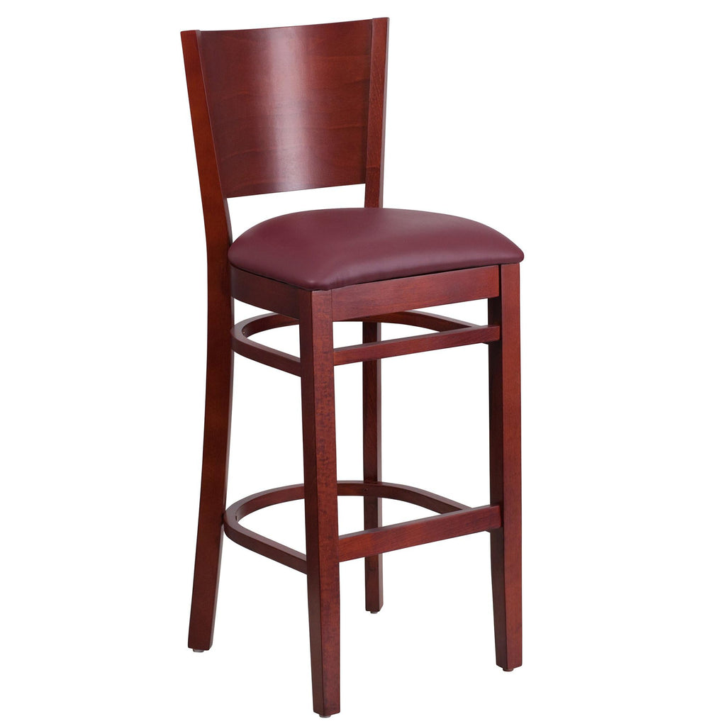 Flash Furniture Lacey Series Solid Back Mahogany Wood Restaurant Barstool - Burgundy Vinyl Seat