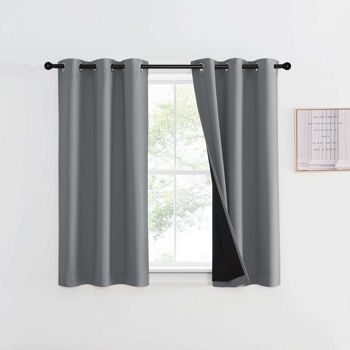 Nicetown 100% Blackout Curtain With Black Liner, Thermal Insulated Full Blackout 2-Layer Lined Curtain, Energy Efficiency Window