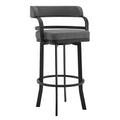 Armen Living Prinz Modern 26 '' Seat Height Gray Faux Leather and Black Steel Metal Swivel Bar Stool for Kitchen Island Counter