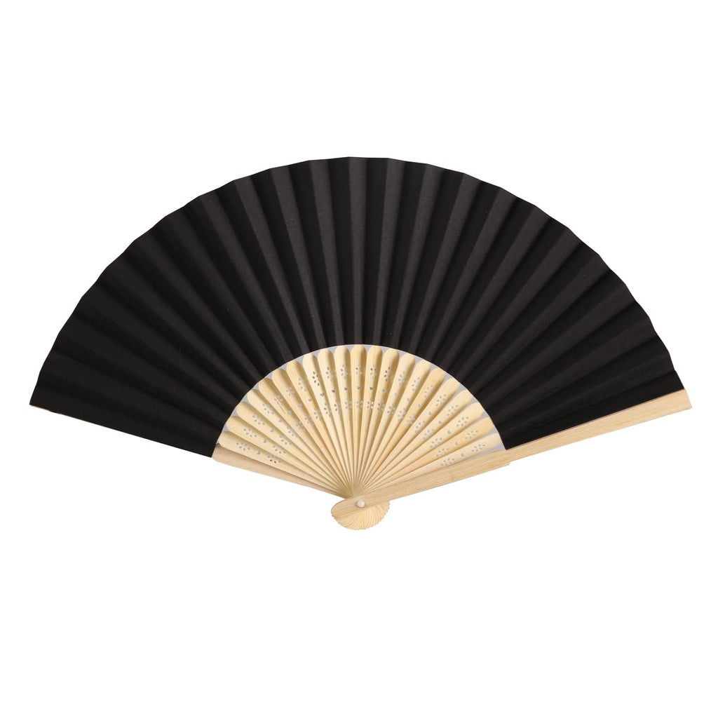 Sl Crafts 50Pcs Paper Hand Fan With Organza Bags Bamboo Handheld Folding Fan Decorative Paper Fan Wedding Party Favors (Black)