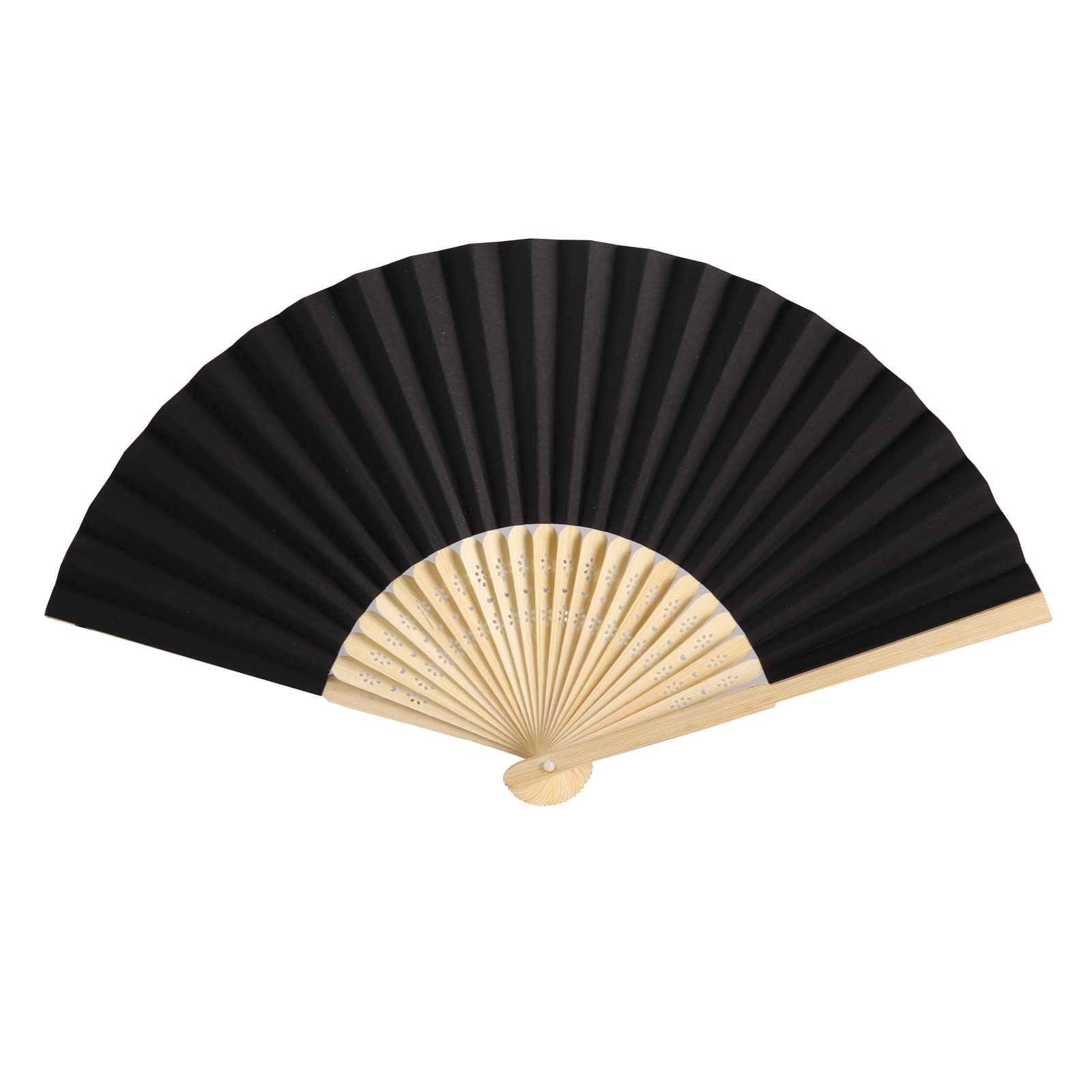 Sl Crafts 50Pcs Paper Hand Fan With Organza Bags Bamboo Handheld Folding Fan Decorative Paper Fan Wedding Party Favors (Black)