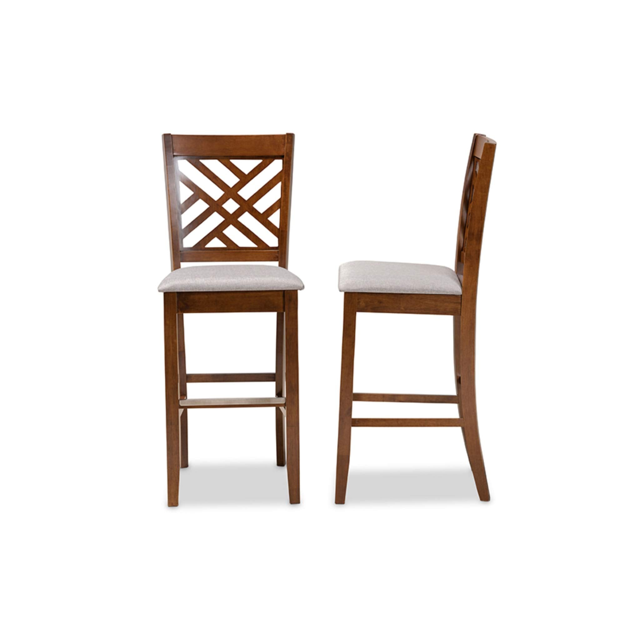 Baxton Studio Jason Modern and Contemporary Grey Fabric Upholstered and Walnut Brown Finished Wood 2-Piece Bar Stool Set