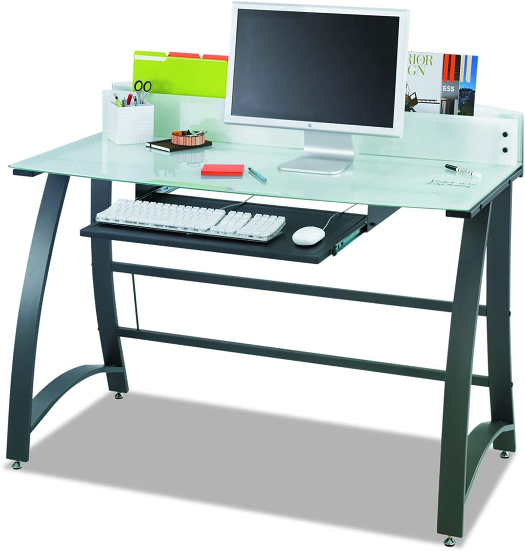Safco Products 1938TG Xpressions 47" Computer Glass Top Workstation (Optional Keyboard Tray 1940BL Sold Separately), Tempered Glass/Black Frame