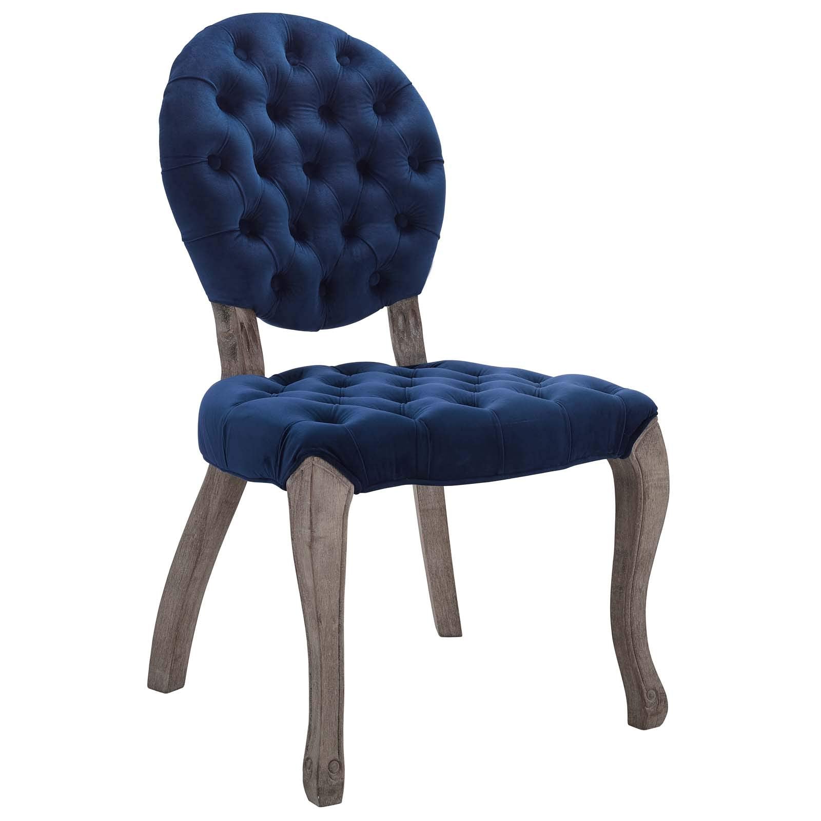Modway Exhibit French Vintage Tufted Button Performance Velvet Dining Chair In Navy