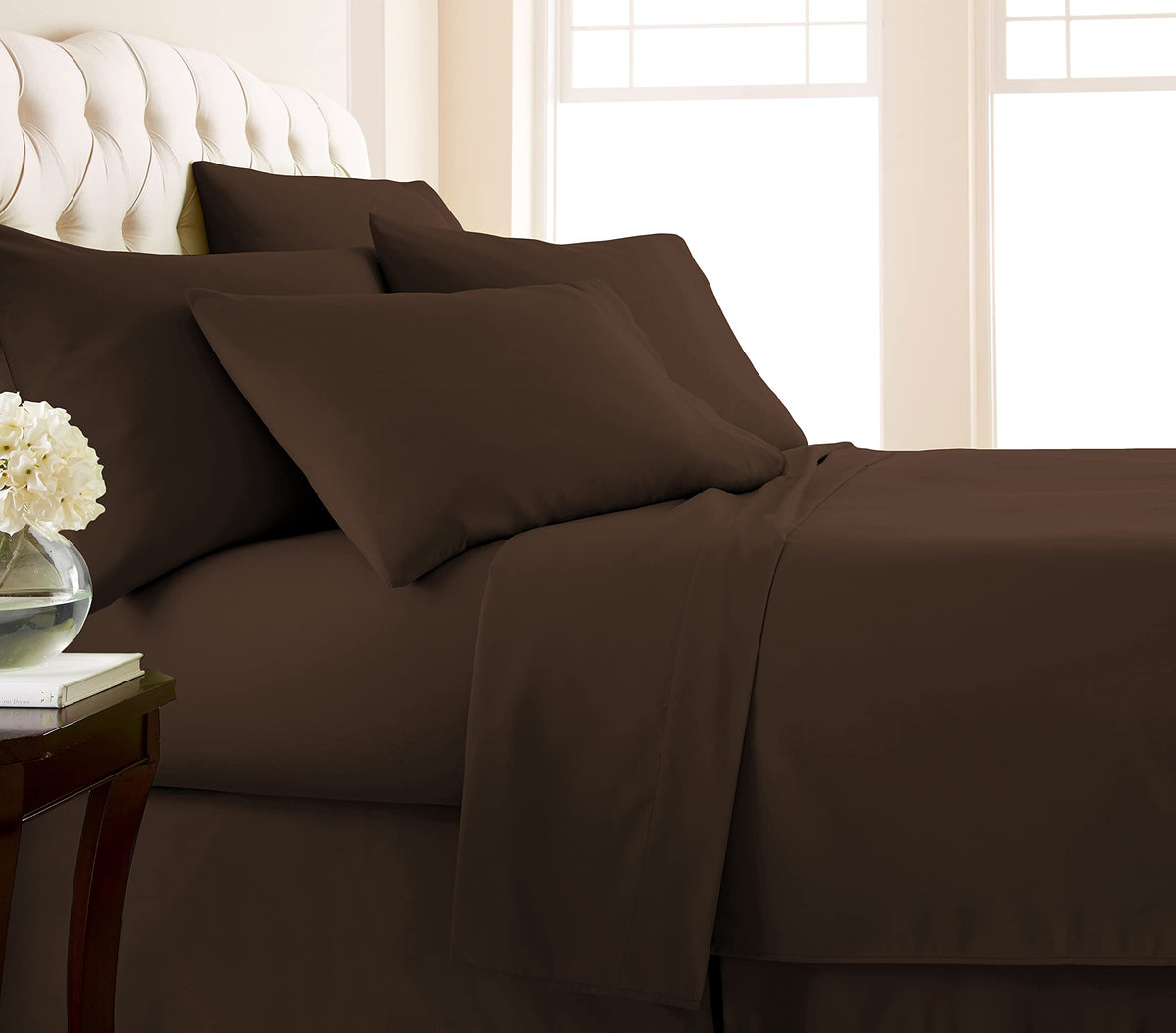 Southshore Fine Linens - Vilano Springs 4 Piece - 21 Inch - Extra Deep Pocket Sheet Set (Twin, Chocolate Brown)