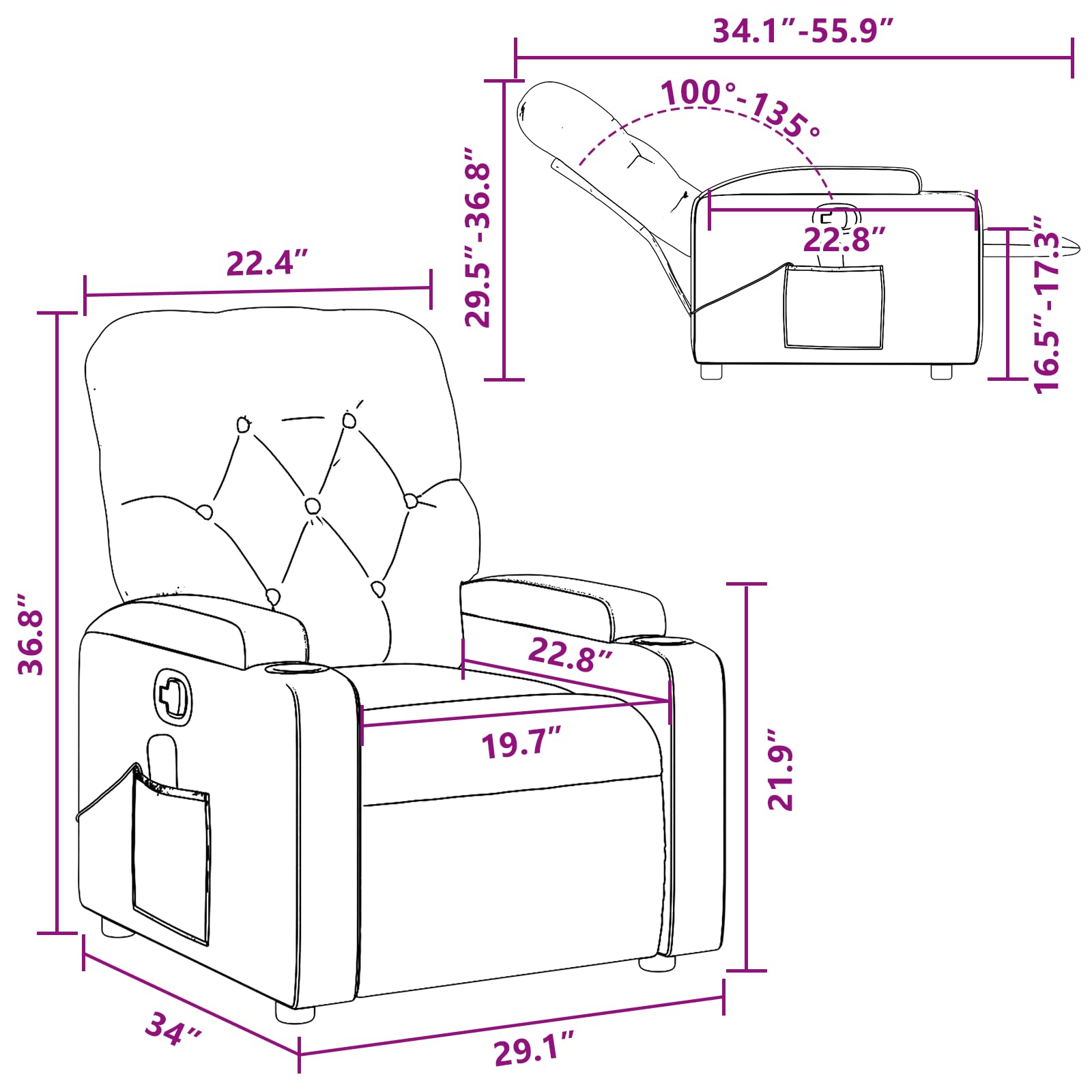 vidaXL Fabric Massage Recliner Chair for Living Room, Home Theater, 6-Point Vibration Massage, Adjustable Back & Footrest, Cup Holders, Light Gray
