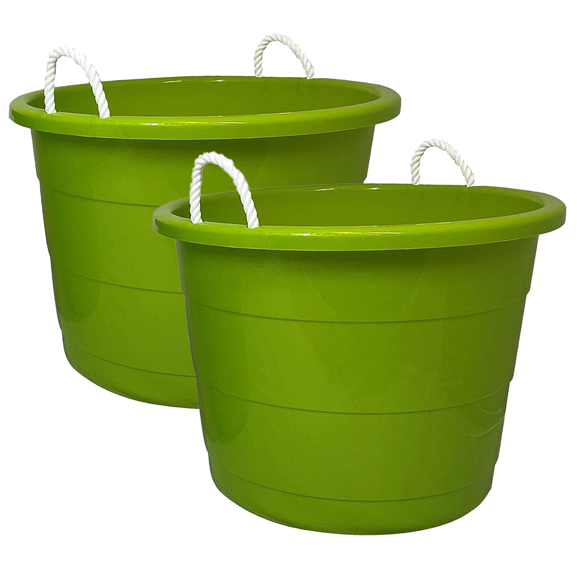 Homz 2-Pack Utility Tub, Large Plastic Storage Bucket With Rope Handles, 17 Gallon, Green