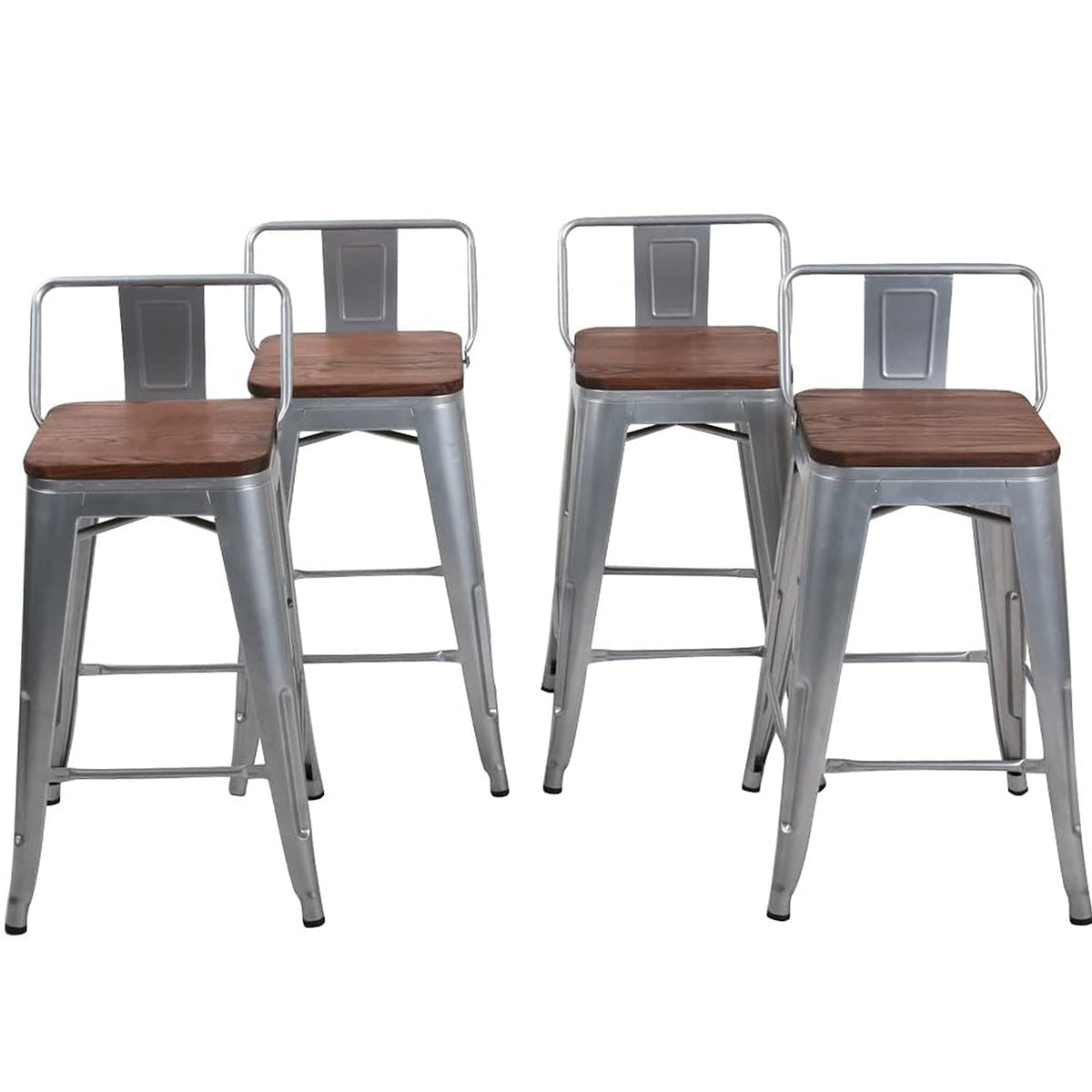Changjie Furniture 26 Inch Bar Stools Set Of 4 Industrial Metal Barstools Counter Height Bar Stool With Backs (26 Inch, Silver)
