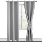 Hiasan Blackout Curtains For Bedroom, 42 X 84 Inches Long - Thermal Insulated & Light Blocking Window Curtains For Living Room, 2 Drape Panels Sewn With Tiebacks, Silver Grey