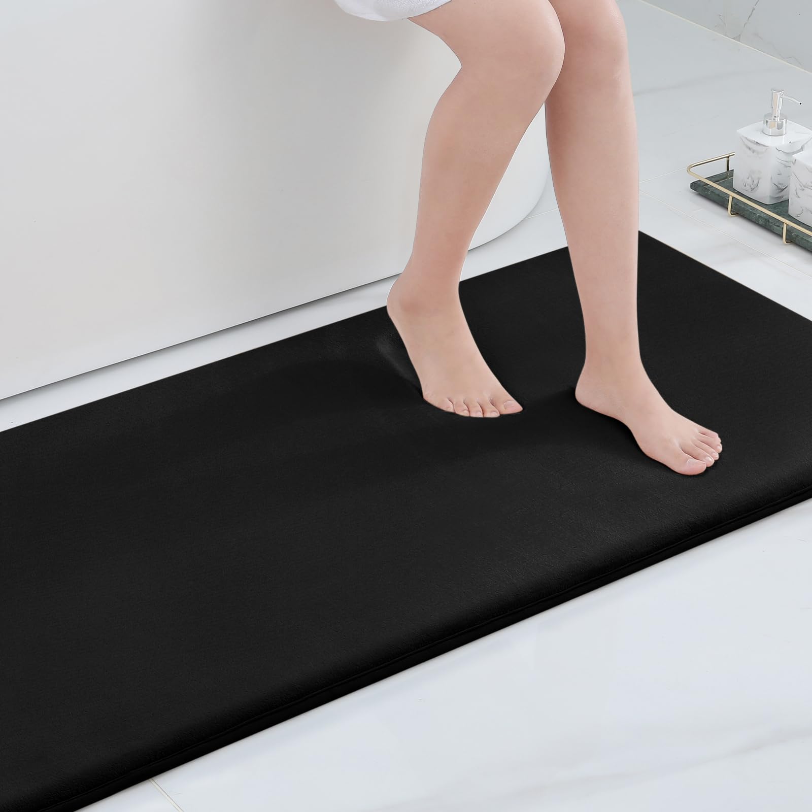 Smiry Memory Foam Bath Mat 47 x 24, Extra Soft Absorbent Bathroom Rugs Non Slip Bath Rug Runner for Shower Bathroom Floors, Blac