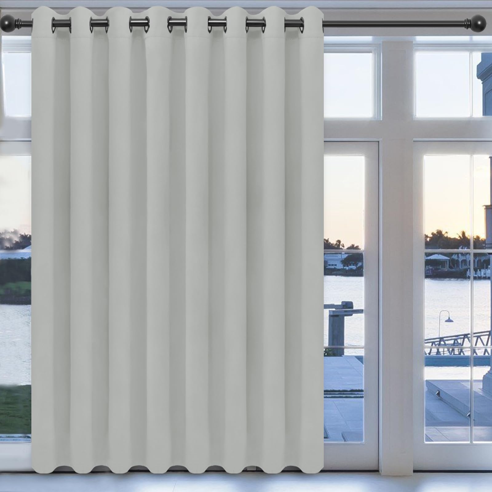Easy-Going Blackout Door Curtains For Bedroom, Solid Thermal Insulated Grommet And Noise Reduction Window Drapes, Room Darkening Curtains For Living Room, 1 Panel (100X96 In, Greyish White)