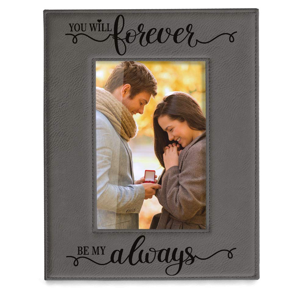 KATE POSH You Will Forever by My Always Engraved Leather Frame - Engagement, Wedding, 3rd Anniversary, I Love You Gifts for Coup