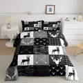 Deer Antler Silhouette Kids Comforter Set Full Size,Geometric Plaids Arrows Boho Bedding Set,Wild Animals Hunting Rustic Adventu