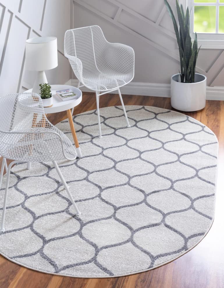 Unique Loom Trellis Frieze Collection Area Rug - Rounded (3' X 5' Oval, Ivory/ Gray)