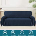 Turquoize Cotton Xx-Large Blanket, Navy, 91'X134', Jacquard Weave, Geometrical Pattern, Tassel Embellishment, Durable, Heavyweig