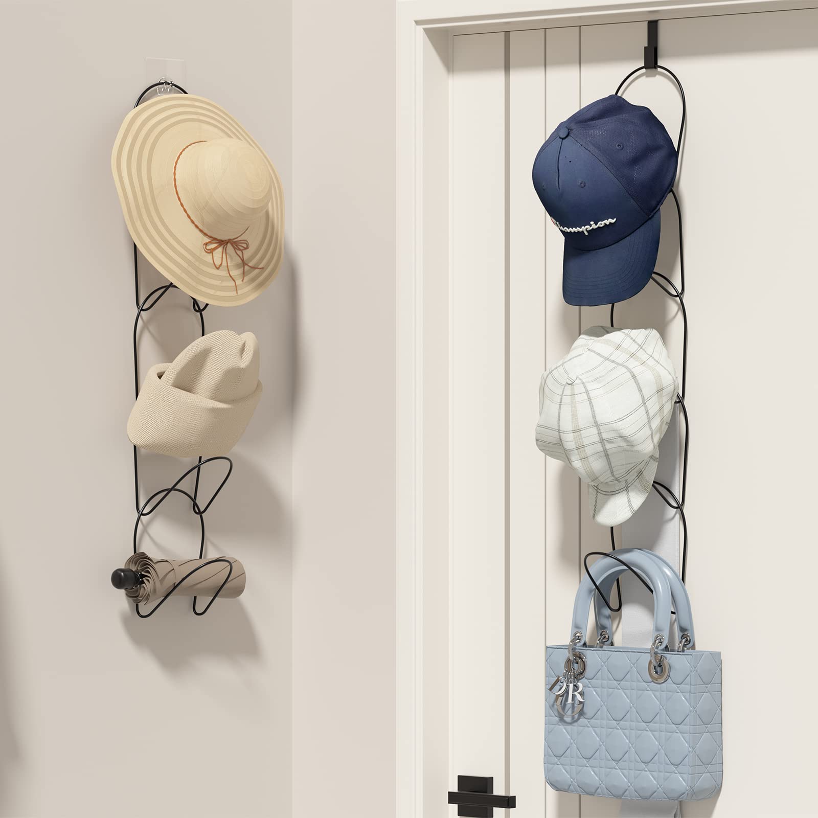 Linfidite 15 Pack Baseball Hat Rack Hanger Holder Organizer Multi Hook Wall Mounted Over Door Cap Display Storage Rack Cap Holde