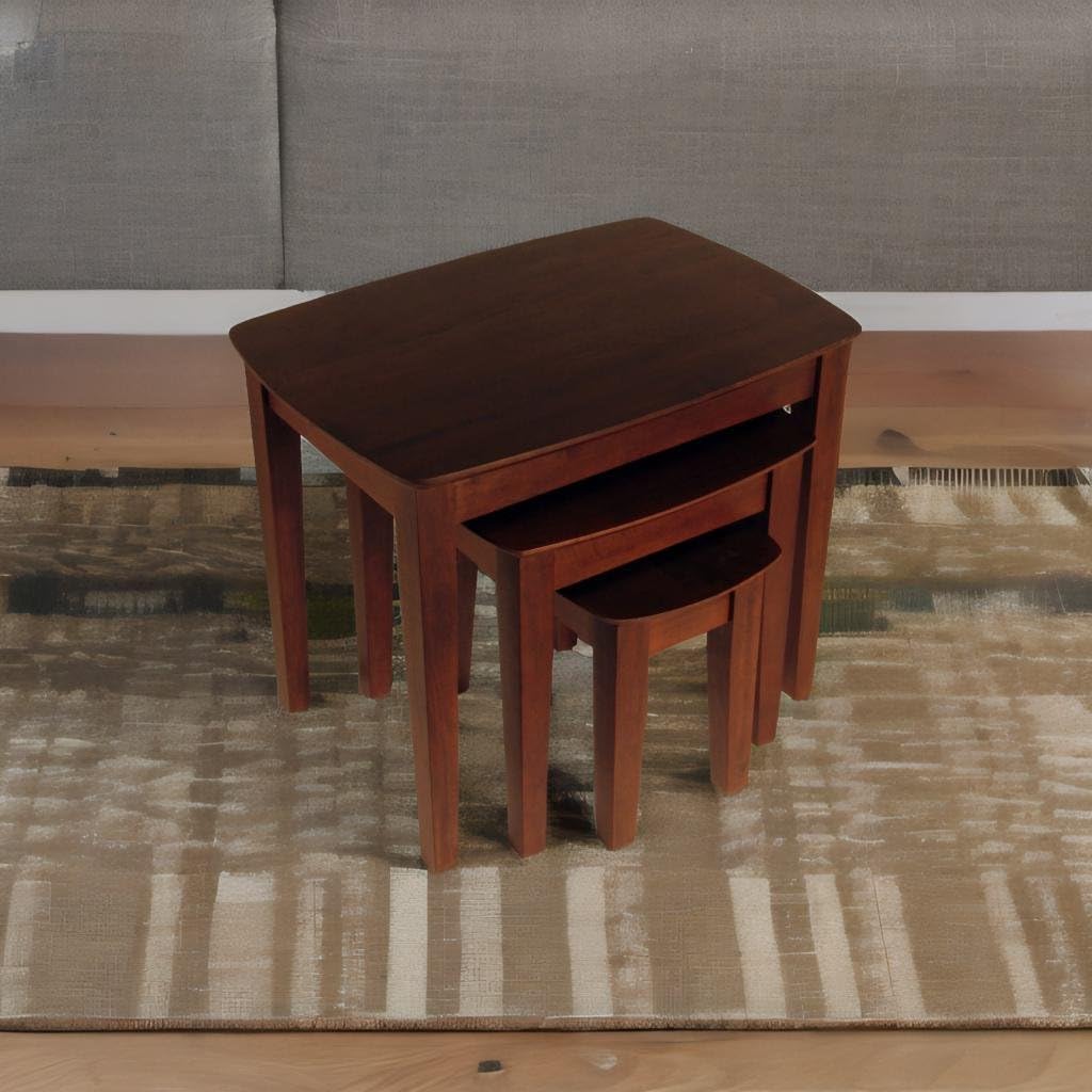 Ergode Walnut Nesting Tables Set - Modern Rectangular Design - Solid & Composite Wood - 3 Sizes: Large, Medium, Small - Easy Assembly - Versatile for Living Room, Bedroom, Office - Brown Finish