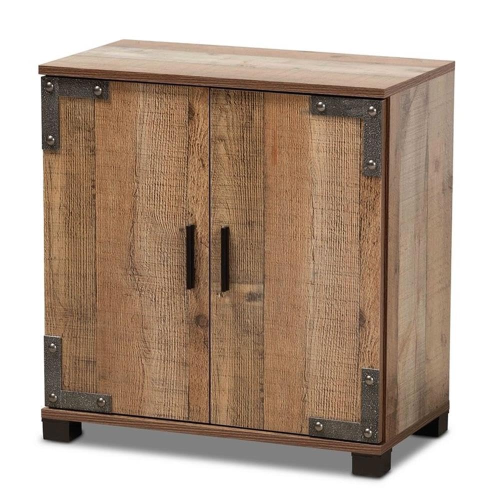 Baxton Studio Cyrille Modern And Contemporary Farmhouse Rustic Finished Wood 2-Door Shoe Cabinet