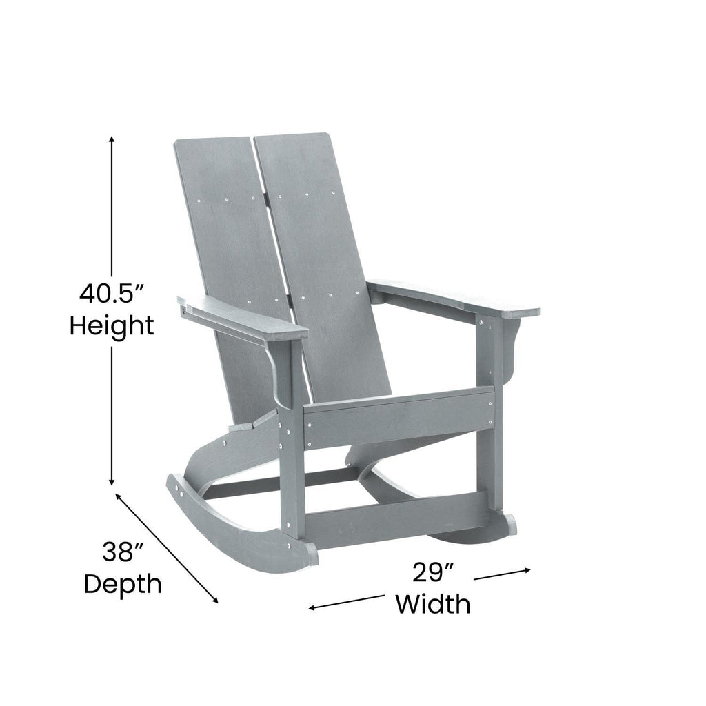 Flash Furniture Set Of 4 Savannah Adirondack Rocking Chairs - Commercial Grade All-Weather White Poly Resin Wood - Matching Side Table