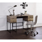 Acme Desirre Wooden Top 4-Drawer Writing Desk In Rustic Oak And Black