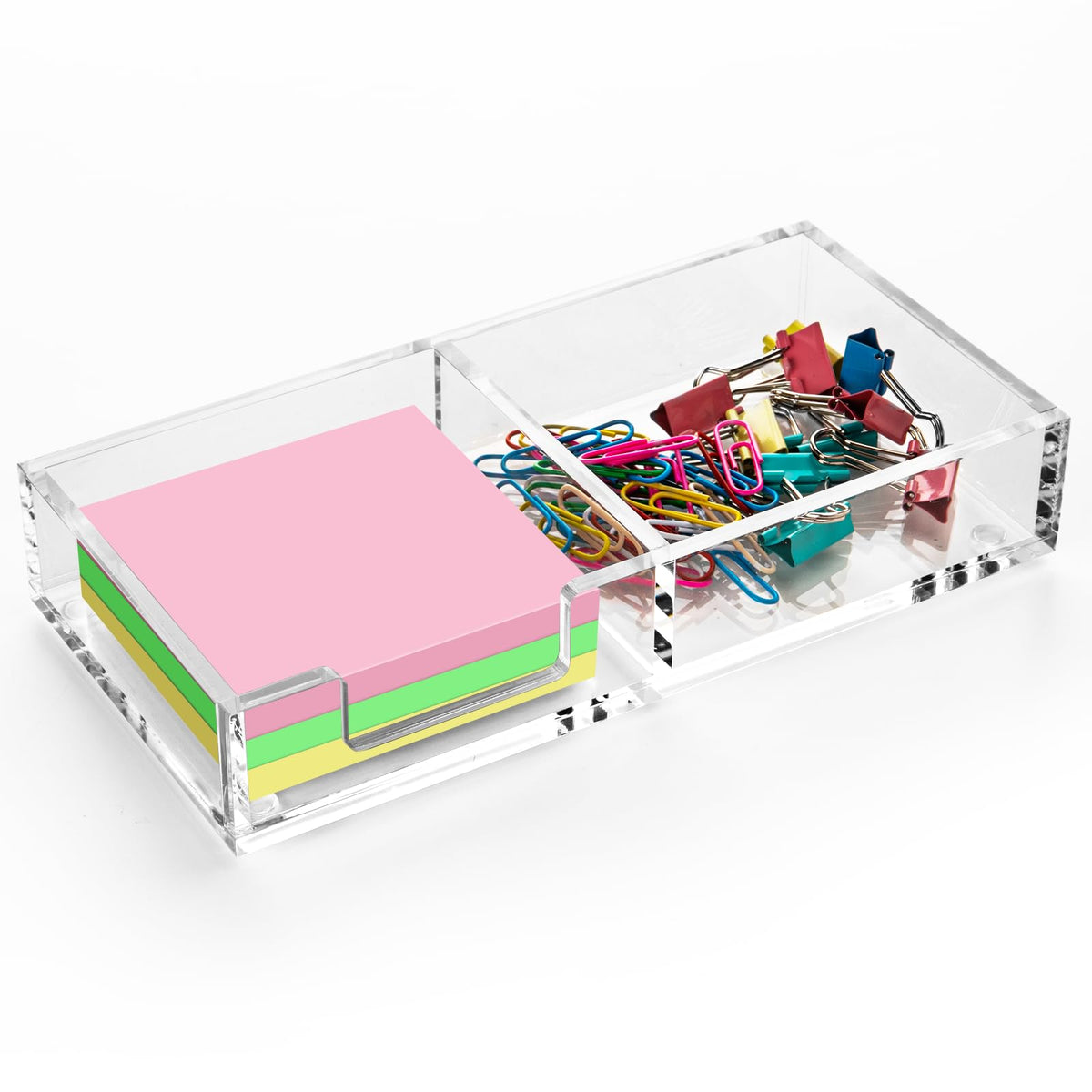 Worhe Sticky Note Holder 2In1,Clear Acrylic Meno Holder For Desk Organization Office Home, Post Pop Note Dispenser For 3X3 Note