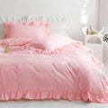Faincy Pink Ruffle Full Size Comforter Set, Ruffled Preppy Decor Down Alternative Bed Sets - 80 X 90 3Pc Soft Microfiber Duvet F