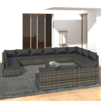 vidaXL Patio Lounge Set 14 Piece with Cushions Garden Outdoor Lawn Yard Terrace Balcony Seat Seating Sofa Lounge Set Furniture Gray Poly Rattan