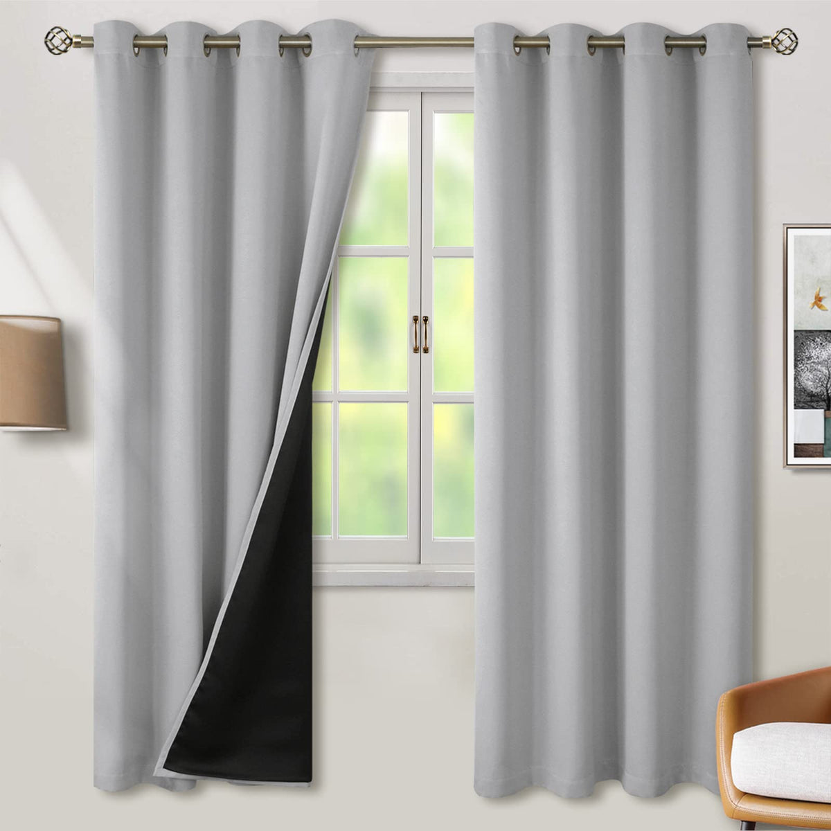 Bgment 100% Blackout Curtains For Bedroom With Black Liner, Thermal Insulated Thick Double Layers Total Light Blocking Grommet W