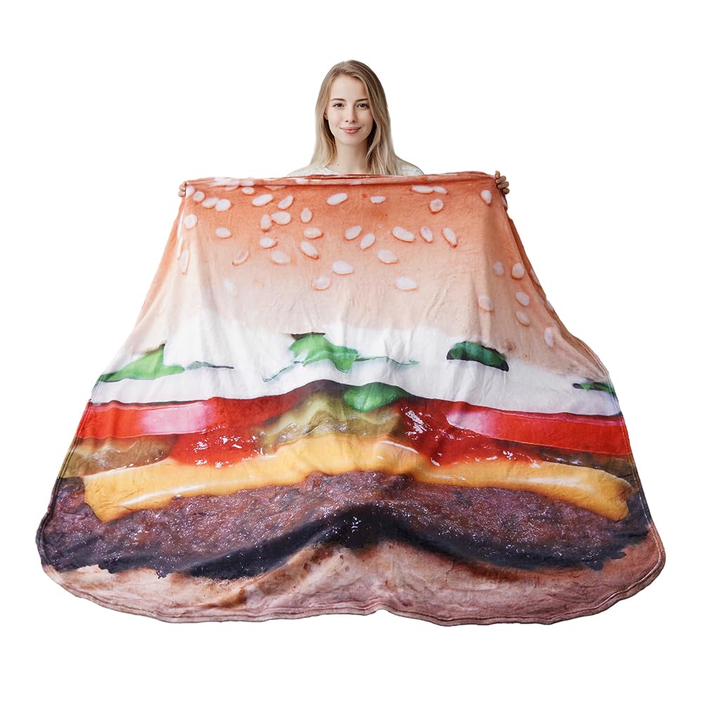 Battilo Home 59 Inch Hamburger Blanket For Adults And Kids, White Elephant Gifts For Adults, Funny Food Blanket Novelty Gift Bla