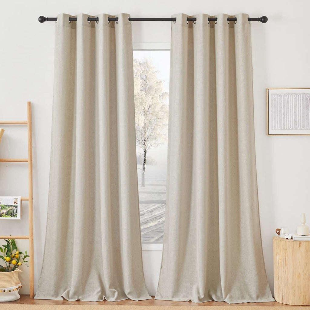 Nicetown Living Room Curtains Linen Blend 95 Inch Long, Grommet Semi Sheer Privacy Assured With Light Filtering Semi Sheer Drape